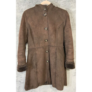 Vintage Esprit Faux Fur Coat Small Suede Hooded Brown Chore Work Barn Jacket